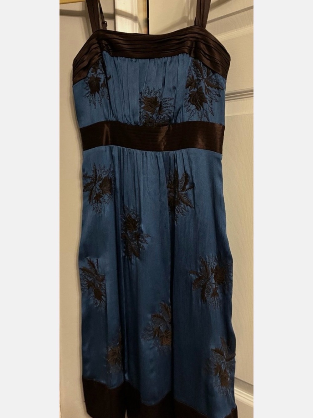 BCBGMaxAzria Silk Chocolate Brown and Black Floral Midi Dress